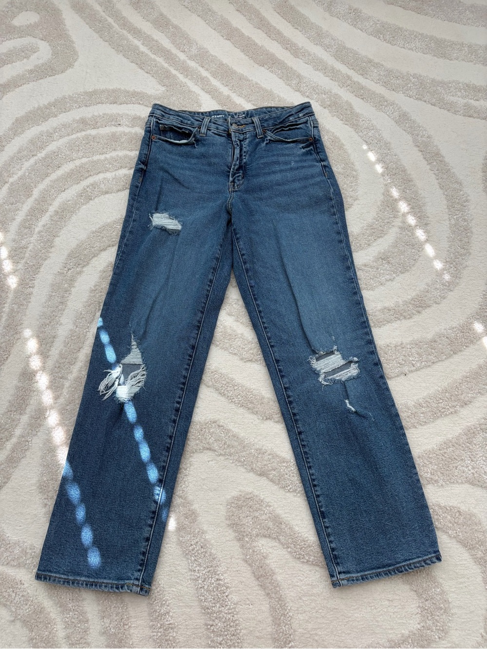 Old Navy OG Loose Hi Rise Blue Distressed Straight-Leg Jeans